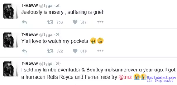 Tyga reacts to rumour that his Lamborghini was repossessed